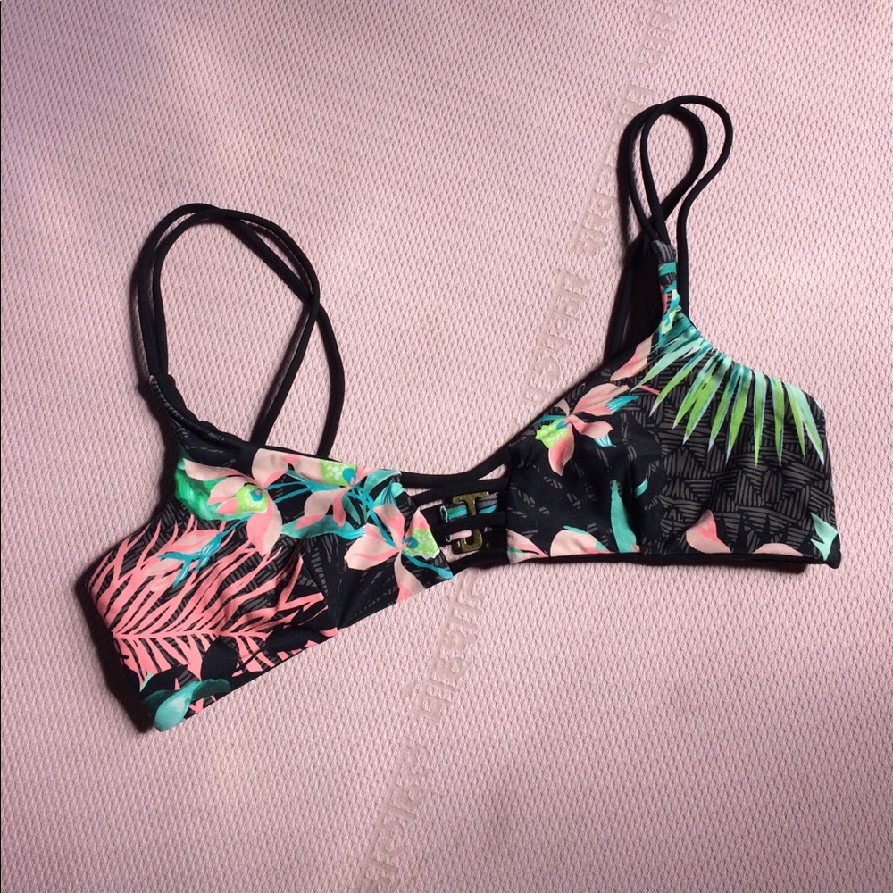 Rip curl reversible tropical floral black swim top